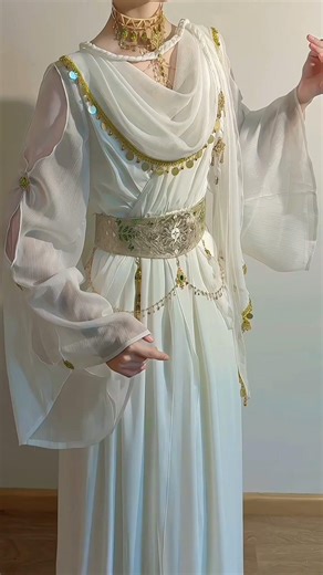 💫 White & Gold Perfection! Would You Wear This?#goddesscore#EtherealStyle #GreekFashion