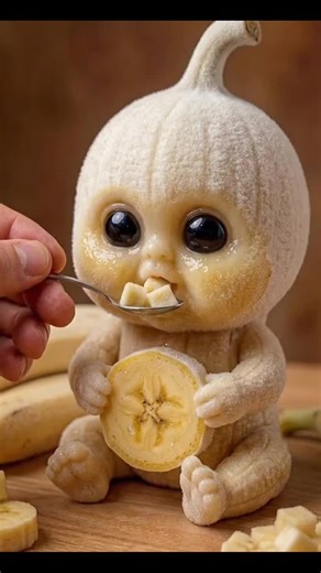 Baby banana eating. #fyp #asmr #ai #satisfyingvideos #banana | bananas