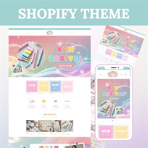 Shopify Theme Pastel, Shopify Website Rainbow for Boutique, Pastel Shopify Templates, Creative Shopify Website Design, Dreamy Shopify Theme - Etsy