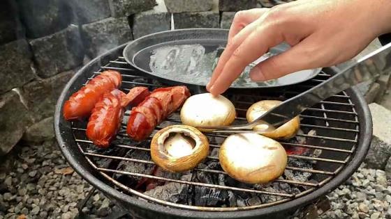 Incredible grilled goose eggs with vegetables & sausages