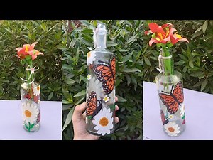 DIY Glass Bottle Painting: Butterfly & Flower Vase