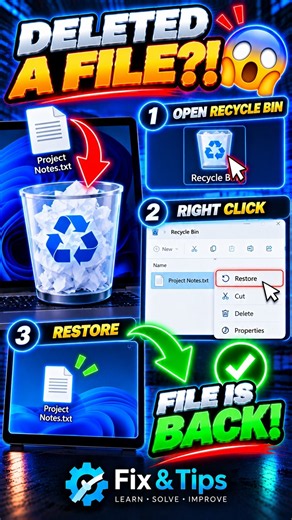 How to Restore a Deleted File on Windows 11 ♻️ #shorts