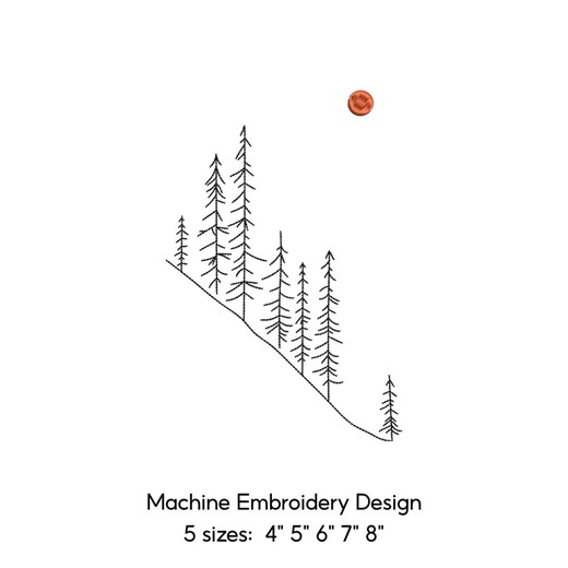 Nature Landscape Embroidery Design: Forest, Mountain, Sun Minimalist Embroidery (digital Download) - Etsy