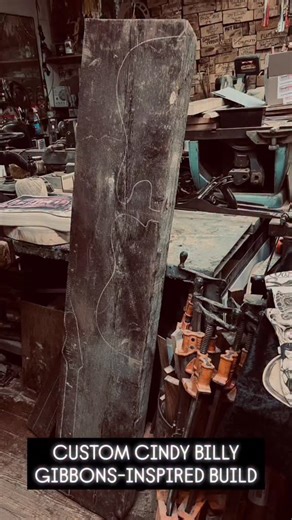 𝐂𝐢𝐧𝐝𝐲 𝐇𝐮𝐥𝐞𝐣 𝐂𝐮𝐬𝐭𝐨𝐦 𝐆𝐮𝐢𝐭𝐚𝐫𝐬 on Instagram: "Everybody asks me about this build! Here’s a great process video of the whole guitar build of it. Inspired by two of Billy Gibbons’ guitars, this is my take on a hybrid build request for our friend Kevin. 200 year old NYC pine body and neck from 23 West 12th Street off the same board. Double bound and handpainted. Red side dots, 6150 frets, 12” radius. Custom @mjscustompickups and handcut aluminum logo by @jonny_bergman Kluson delu