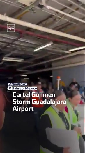 Footage shows passengers and employees rushing to flee inside Guadalajara International Airport after members of the Jalisco New Generation Cartel, known as CJNG, reportedly entered the airport following the killing of their leader, Nemesio Oseguera, known as ‘El Mencho,’ in a military operation earlier in the day. #Mexico | Al Arabiya English