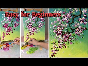 How to Paint Cherry Blossom Branches - Acrylic Flower Painting Tutorial for Beginners