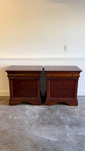 This is how I reimagined these relatively common night stands! Stripped, sanded, stained and sealed the bases. The body and tops were sanded, repairs made and painted using @farmhousepaint Evolution line of furniture paint in the color Bohld Black! This paint provides a durable finish with the perfect sheen! Code ‘crystal10’ will save 10% on your order at farmhousepaint.com #furnitureflip #furnituremakeover #furnituretransformation #farmhousepaint #paintedfurniture #farmhouseevolutionpaint #nigh