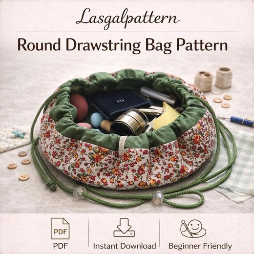 Drawstring Makeup Bag Pattern PDF, Easy Cosmetic Pouch Sewing Pattern for Beginners, Round Travel Organizer, Instant Download - Etsy