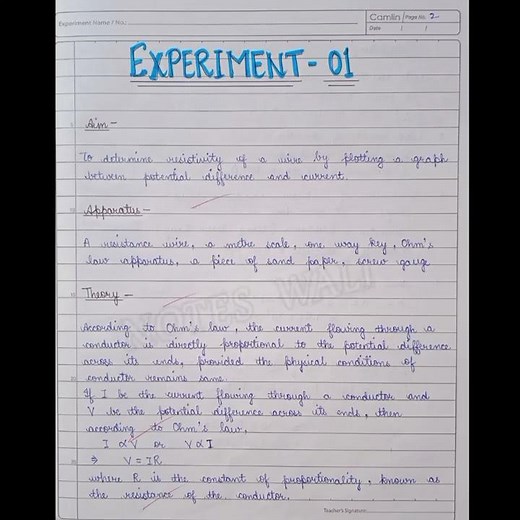 Practical 1: To determine resistance of a wire by plotting graph of V vs I Term 1 Physics Class 12th
