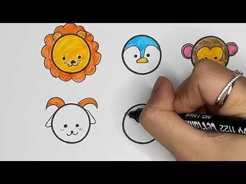 Draw cute animal faces with circle | Simple Drawing | DD Art