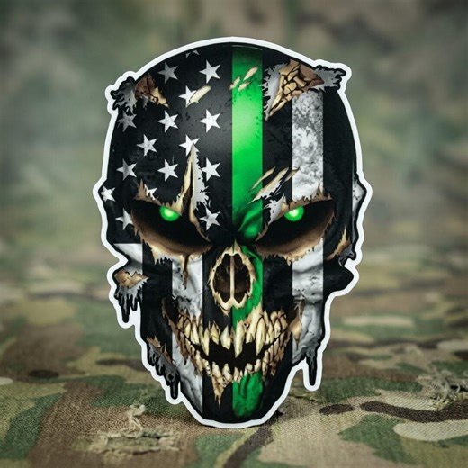 Green Line American Flag Skull Sticker Patriotic Skull Vinyl Decal Waterproof Laptop Car Biker Gift - Etsy