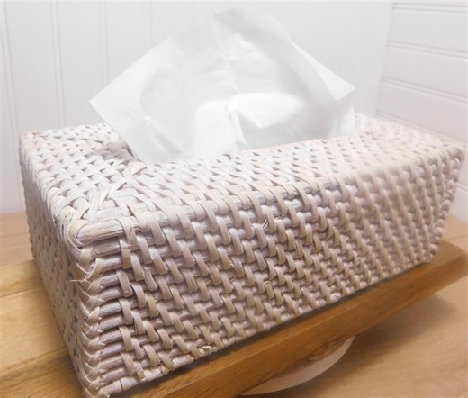 Vintage Wicker Rattan White Tissue Box Cover - Etsy
