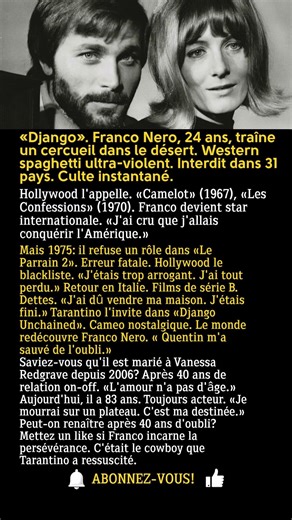 Franco Nero : l'original Django, ruiné par Hollywood, il revient à 82 ans