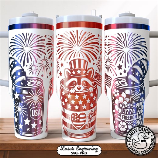 4th of July Racoon Tumbler Wrap SVG, American 250th Anniversary Laser Engraving File 40oz - Etsy