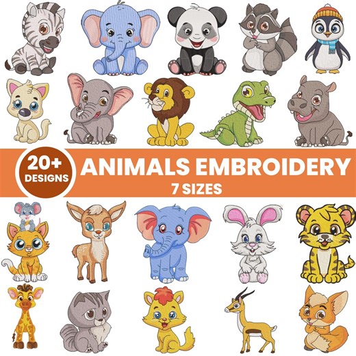 Baby Safari Animals Embroidery Design, Zoo Animal Machine Embroidery, Girl Embroidery, Forest Animal, Farm Animal, 7 Sizes, Instant Download - Etsy