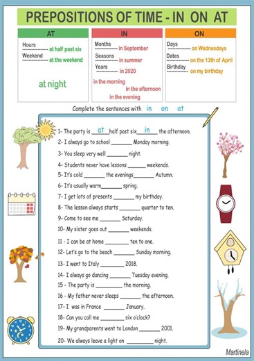 Prepositions of time worksheet