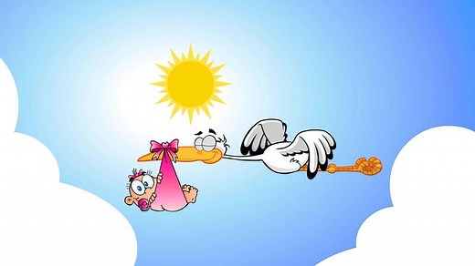 Download Stork Delivering A Newborn Baby Girl Cartoon Characters. 4K Animation Motion Graphics With Background for free