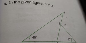 In the given figure, find x:Triangle with angles 40°, 50°, an... | Filo