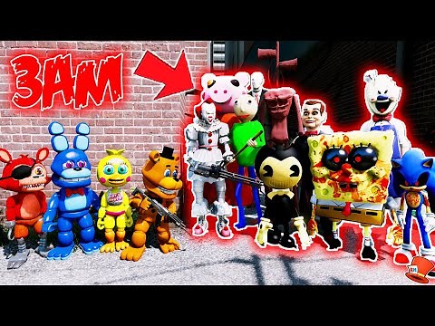 FNAF WORLD Animatronics VS Hardest ALL MONSTER 3AM Horror Army!! (GTA 5 Mods FNAF)