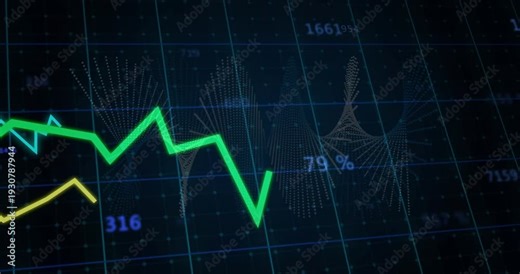 On play green line plot rising and moving right while dotted waves pulsing to visualize analytics