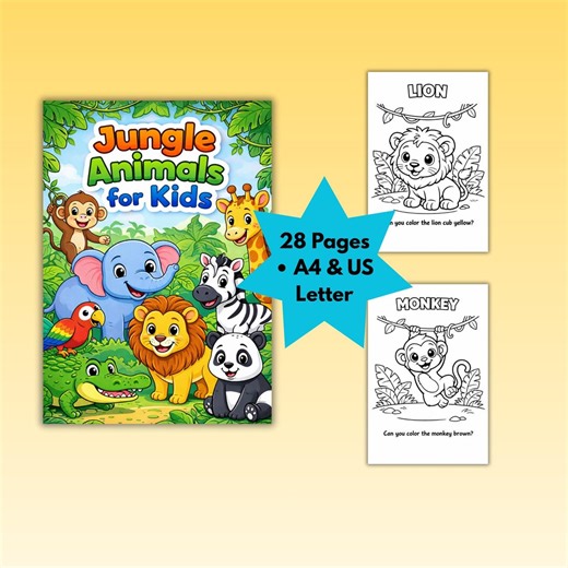 Jungle Animals Coloring Book for Kids | 28 Fun Wild Animal Pages | Printable PDF - Etsy