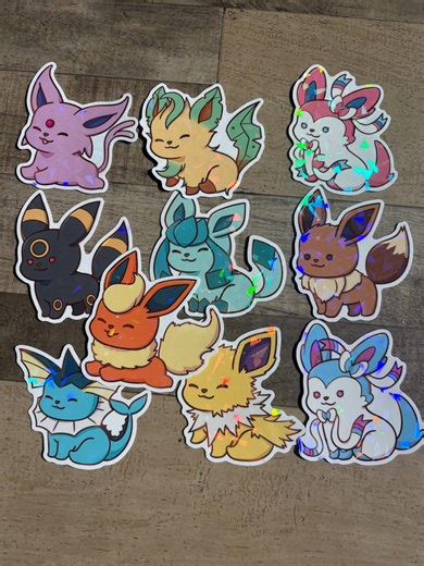 Eeveelution Stickers | Holographic Vinyl Stickers | Pocket Monster Inspired Stickers - Etsy