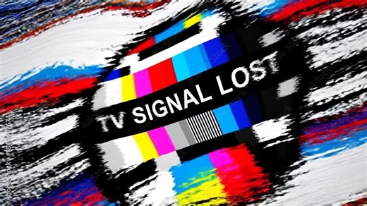 TV Signal Lost: An evocative visual of TV signal disruption, portraying the frustration of lost connection with vivid color bars and the bold message TV Signal Lost.