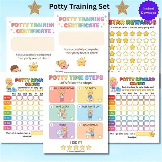 Potty Training Chart, Printable Toddler Potty Chart, Kids Reward Chart Montessori, Kids Bathroom Training Sticker Chart Visual Reward System - Etsy