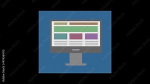 Computer concept. close up of monitor in office. office staff working on computer. 2d animated video clip. 4k size with blue background.