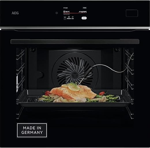 AEG Wifi Einbau-Dampfbackofen, Multidampfgarer, Serie 8 Touch-Swipe-Display mit Schritt für Schritt assistiertem Kochen, Made in Germany, 100% Auto-Dampf, App-Rezepte, TB8SB72WAB