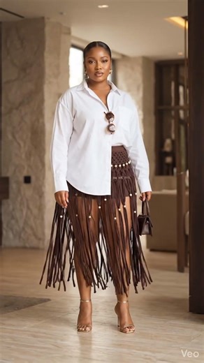 AI Model wearing Hausofbecky brown macrame skirt with wooden beads #macrame #fashion #crochet