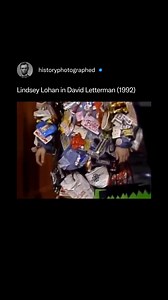 A six-year-old Lindsay Lohan made one of her earliest television appearances on the October 29, 1992, episode of Late Night with David Letterman, participating in a Halloween segment while wearing a costume she called "stuff found on the floor of the D train." During a later interview on the show in 2004, she and Letterman reminisced about the segment, recalling that she had received a garden hose as a "treat." Credit: @letterman | History In Pictures