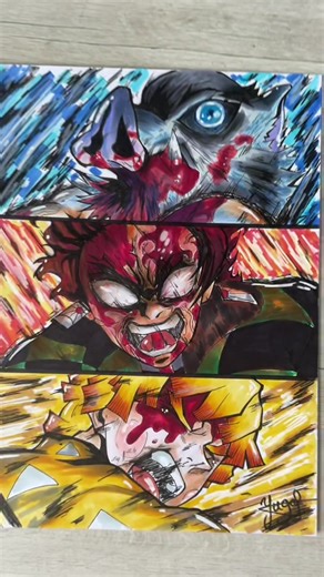 Dessin de Tanjiro, Zenitsu et Inosuke