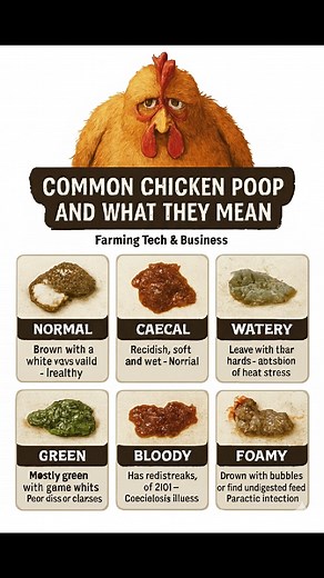 73K views · 228 reactions | CHICKEN POOP TYPES AND WHAT THEY MEAN. #ChickenCare #FarmLife #AnimalHealth #BackyardChickens #PoultryFarming #SmartFarming #USA #Africa #ExplorePage #ViralFacts #AnimalWisdom #Tier1Vibes #DidYouKnow #NatureIsCool #EcoTok #FarmTok | Farming Tech& Business | Facebook