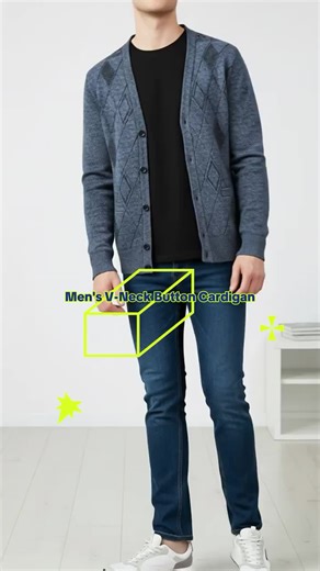 Men's Spring & Fall V Neck Button Cardigan, Trendy Knitwear, Versatile Menswear, Ideal for Daily Wear, Aileen Ye Design #knitwear #pulloverjacket #cashmeresweater #affordablemensfashion #wintersweater #designersweaters #knittedsweater #sweaterforwork #velvetcardigan #fallcardigan