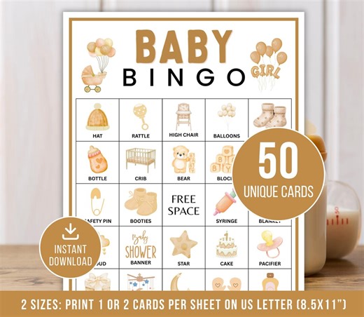 Baby Bingo, 50 Baby Bingo Cards, Baby Shower Bingo, Printable Baby Bingo Game, Baby Shower Game, Baby Shower Activity, Instant Download - Etsy