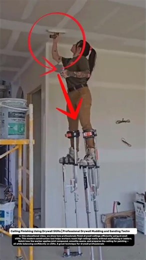 Ceiling Finishing Using Drywall Stilts | Professional Drywall Mudding and Sanding Technique.