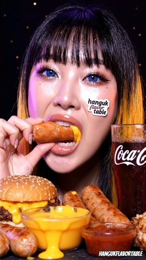 BURGER + SAUSAGE CHEESE DIP 🧀🔥 COKE DRINK ASMR SHORT #asmr #mukbang #oddlysatisfying