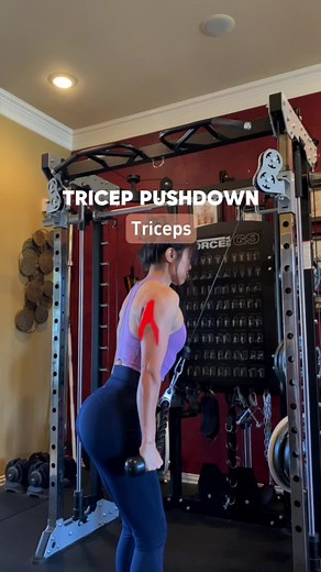 Cable Triceps Pushdowns Tips: 1. Wrist Relief: For a comfy grip, turn your wrists slightly outward when holding the cable (avoid extreme turns). 2. Stable Upper Body: Keep your shoulders down and hug those arms close to your body. 3. Posture: Maintain a strong core with your chest out. 4. Slight Forward Lean: Step back slightly and lean forward a bit for better leverage. 5. Controlled Push: Squeeze the cable down with control, focusing on your triceps at the peak contraction. 6. Slow Release: Do