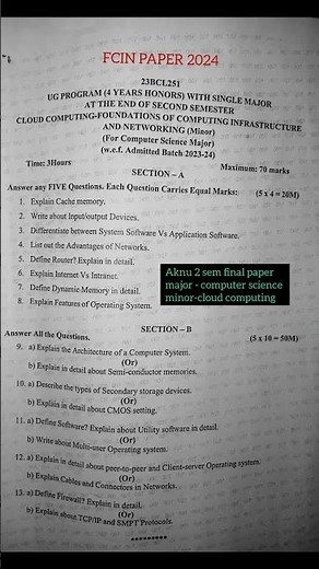 AKNU 2 SEMESTER FCIN FINAL PAPER 2024. #aknu #degree #2semester #finalpaper2024 #computerscience