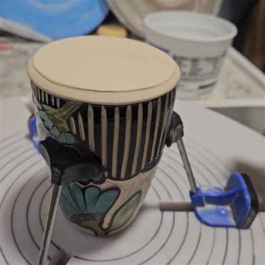 Final step is a smooth bottom 😉 A quick sand with 800 grit sanding pad and this vase is ready! 50 more vases, then on to mugs #madeinmichigan #michiganartist #terrapintileandpottery #sgraffito #michiganart #ceramics #pottery #wip | Terrapin Tile & Pottery