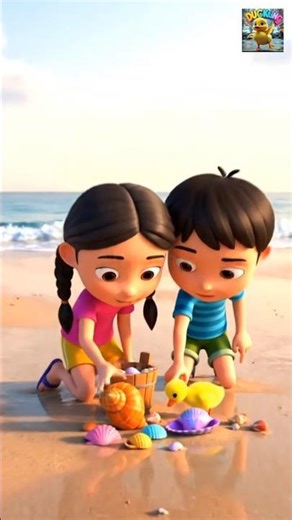 Ducklings help children in fishing village collect shells #cuteduckling #duck #cartoon