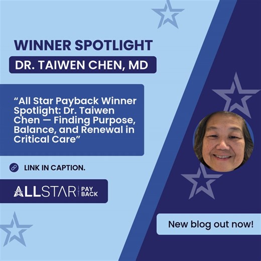 For pulmonary and critical care physician, Dr. Taiwen Chen, locum tenens became more than a career shift — it became a path back to passion, fulfillment, and the reason she fell in love with medicine in the first place. Her story highlights the incredible impact locums providers make every day, both in the lives of patients and in their own. Read her All Star Payback winner's spotlight here: 👉 https://bit.ly/48xF2Rl #AllStarPayback #CriticalCare #Pulmonology #LocumTenens #AllStarHealthcareSolut