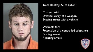 TRACE BENTLEY ARREST: This video compiled from officer body-worn camera video shows the events from overnight Tuesday leading to the arrest of 22-year-old Trace Bentley, of Lufkin. Around 7:30 p.m. Tuesday, we received a report that Bentley, who previously fled from DPS in a vehicle on a felony warrant, was at a home in the Crown Colony subdivision. As officers approached the home, he fled in his vehicle and wrecked into trees lining the driveway. Moments later, he wrecked out at a neighboring h