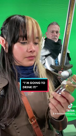“I’m going to drink it!” Follow us for daily dnd puns with cosplay. Funny Dungeons and Dragons dad jokes humor. #dadjokes #dungeonsanddragons #cosplay #puns #dndhumor #dndtiktok #dndtok #comedy #fathersday