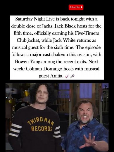 Jack Black and Jack White Take Over 'SNL' Tonight—Black Joins Five Timers Club #jackblack#jackwhite