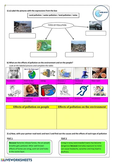 Pollution worksheet
