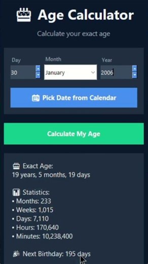 python project | Age calculator app #coding #python #viral #trending #project #webdevelopment