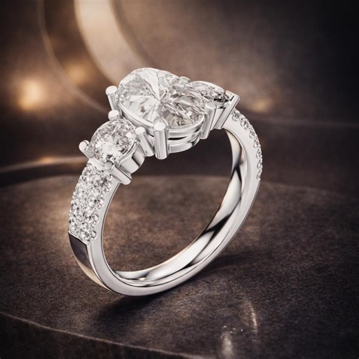 Oval Lab Grown Diamond Engagement Ring | Sterling Silver Three Stone Pavé Band - Etsy