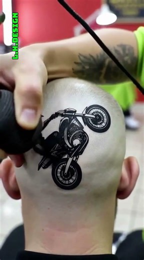 Realistic Motorcycle Hair Tattoo Design Tutorial 💈✨#hairtattoo #motorcycle #barberart #HairDesign